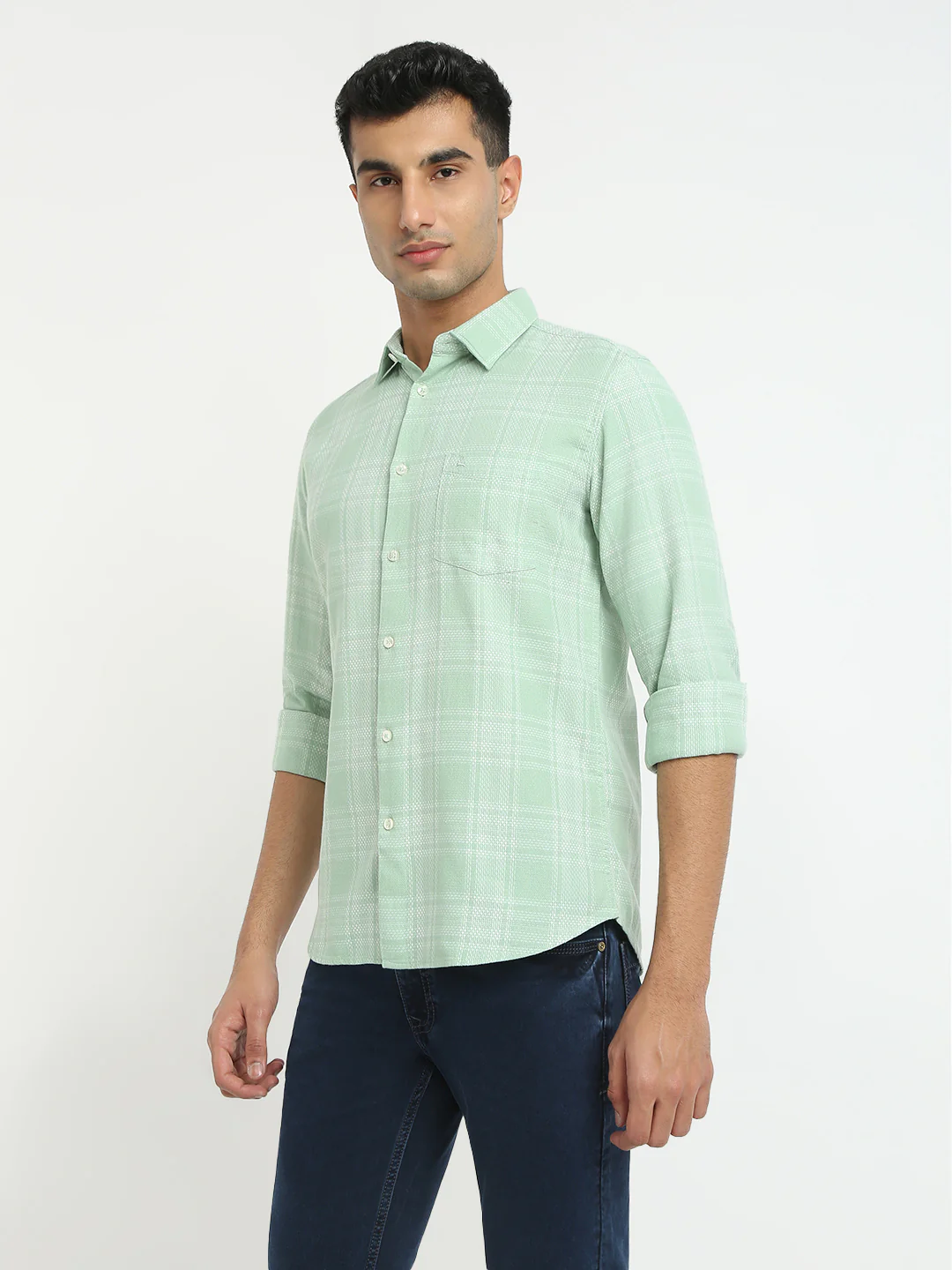 Parx Men Green Checks Slim Fit Cotton Shirt - Image 3