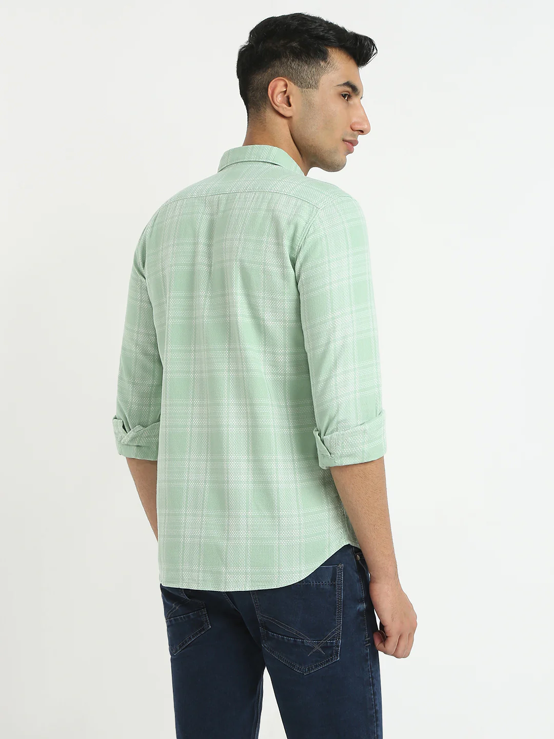 Parx Men Green Checks Slim Fit Cotton Shirt - Image 4