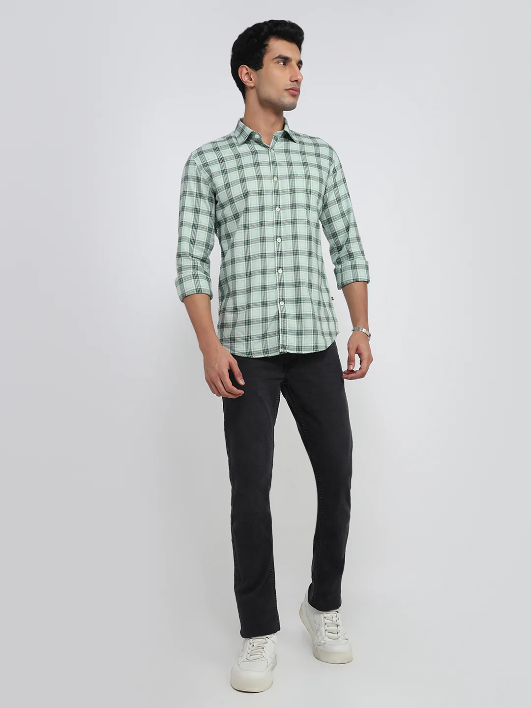 Parx Men Green Checks Slim Fit Cotton Shirt - Image 5