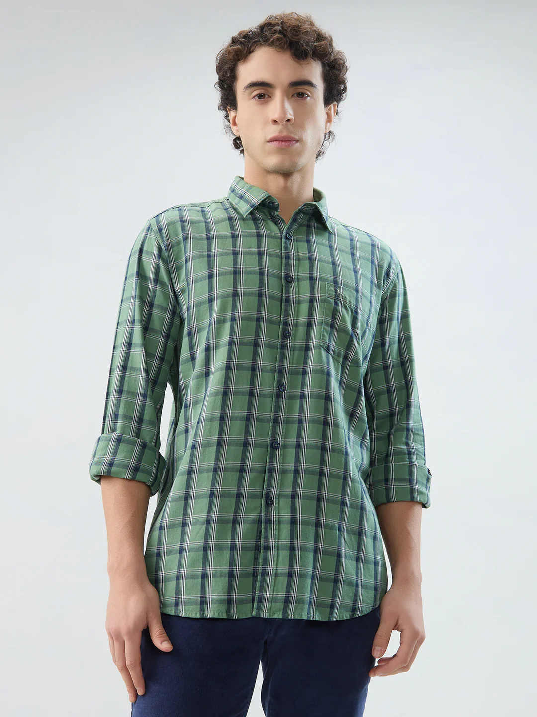 Parx Men Green Checks Slim Fit Cotton Shirt