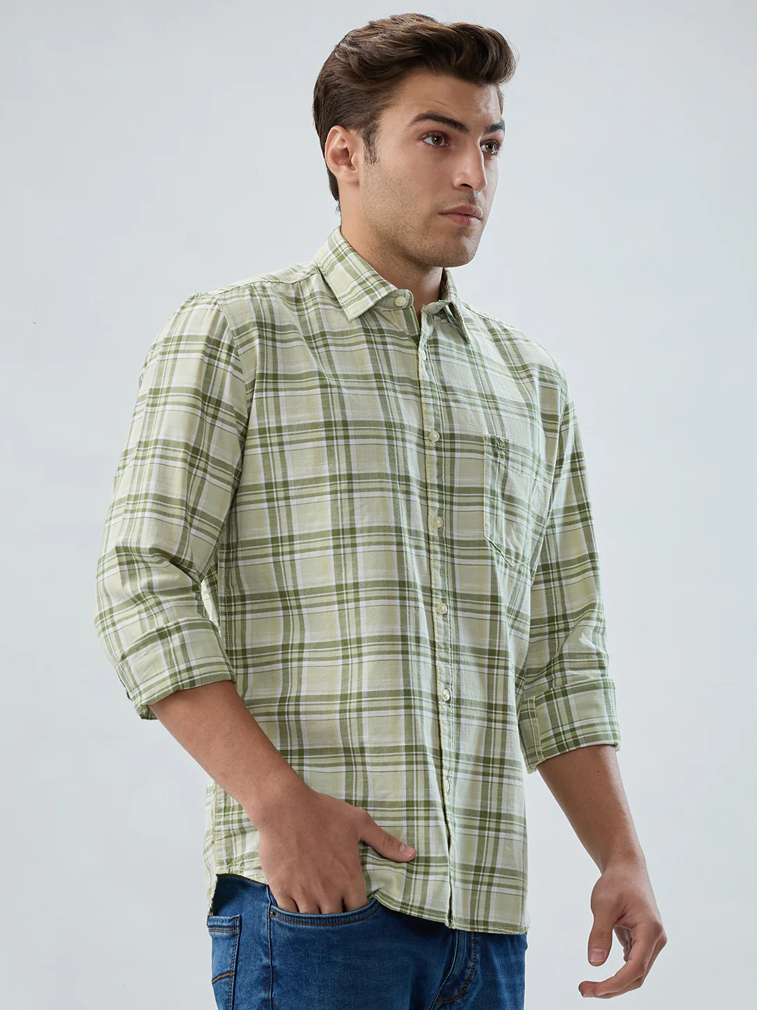 Parx Men Green Checks Slim Fit Cotton Shirt - Image 2