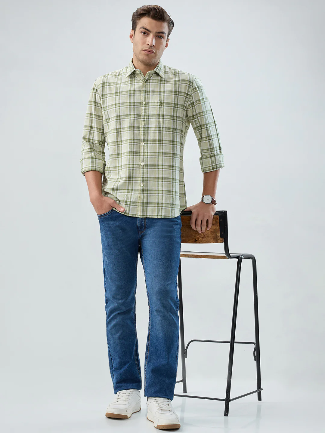 Parx Men Green Checks Slim Fit Cotton Shirt - Image 5