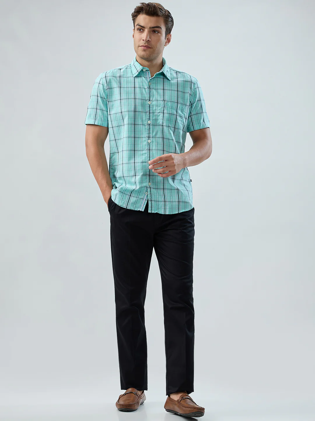 Parx Men Green Checks Slim Fit Cotton Shirt - Image 5