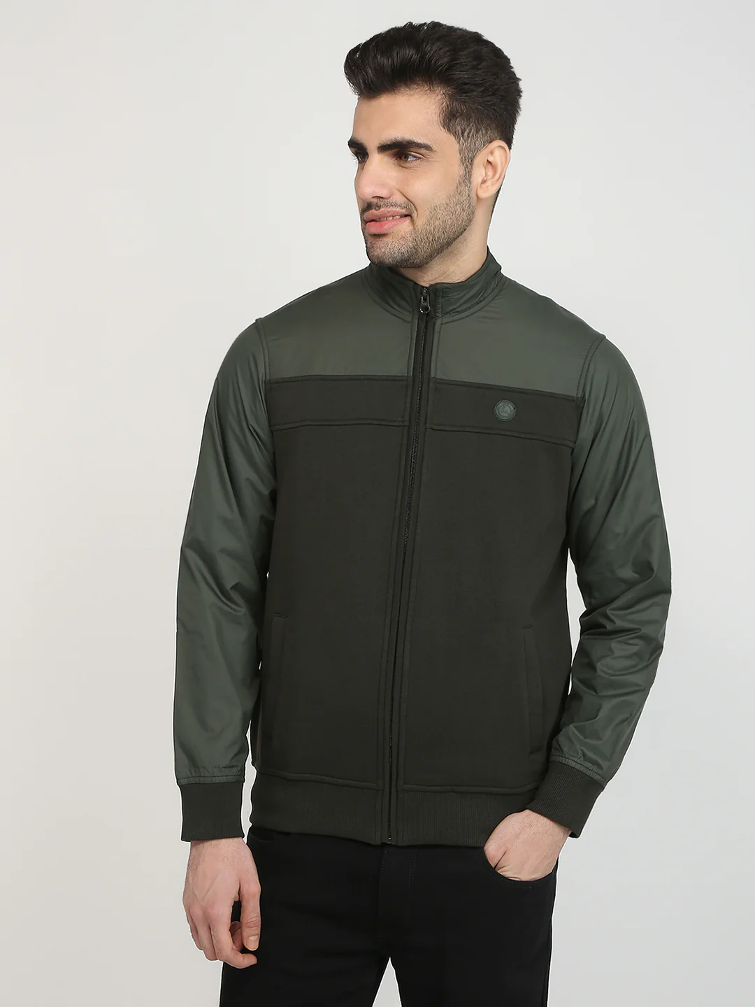 Parx Men Green Cut & Sew Regular Fit Cotton Blend Full Sleeve High Neck Collar Sweatshirt
