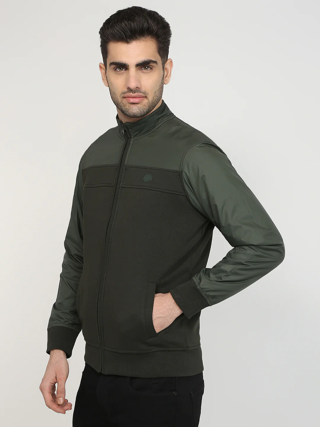 Parx Men Green Cut & Sew Regular Fit Cotton Blend Full Sleeve High Neck Collar Sweatshirt - Image 2