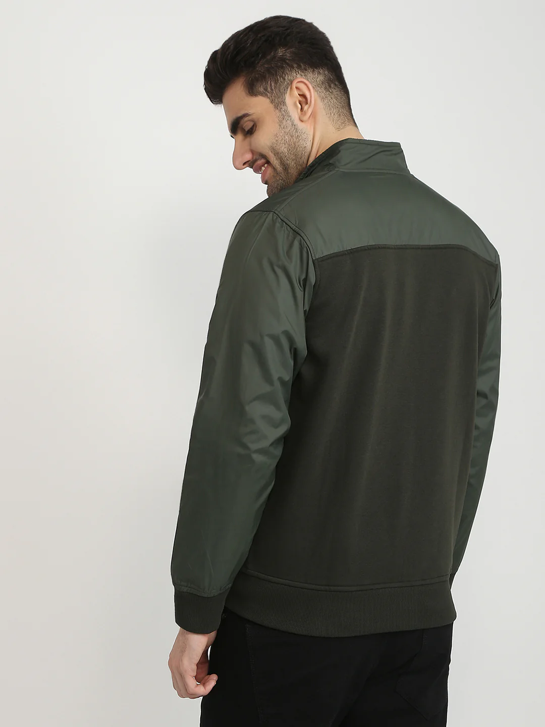 Parx Men Green Cut & Sew Regular Fit Cotton Blend Full Sleeve High Neck Collar Sweatshirt - Image 4