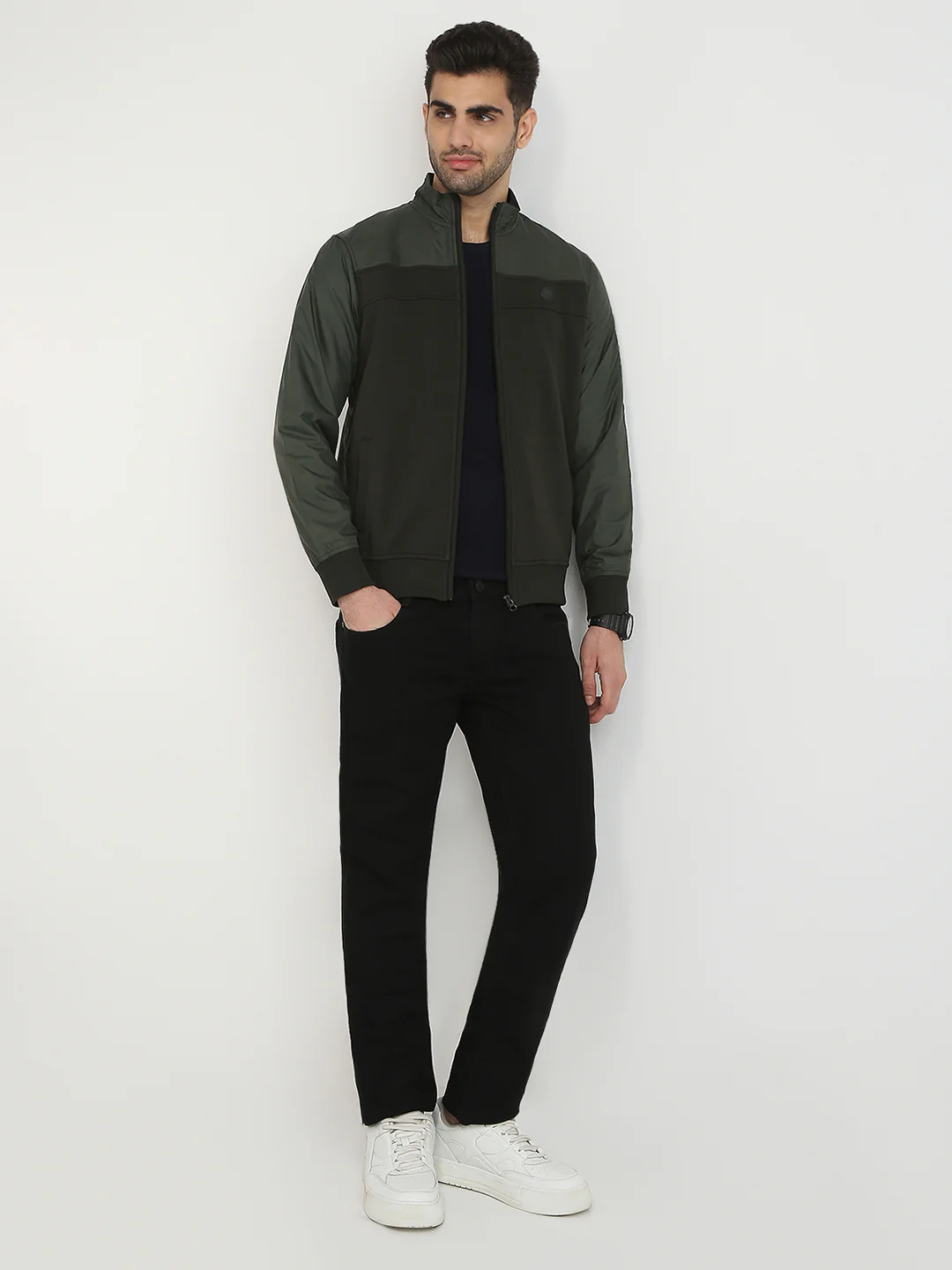 Parx Men Green Cut & Sew Regular Fit Cotton Blend Full Sleeve High Neck Collar Sweatshirt - Image 5