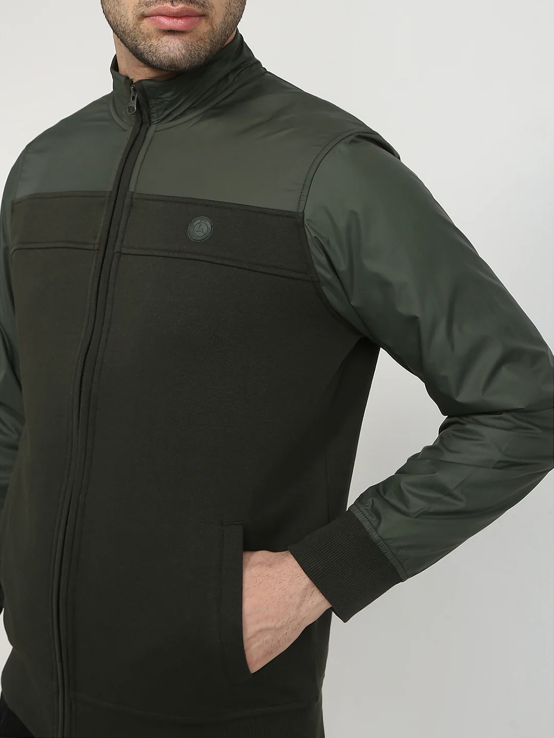 Parx Men Green Cut & Sew Regular Fit Cotton Blend Full Sleeve High Neck Collar Sweatshirt - Image 6