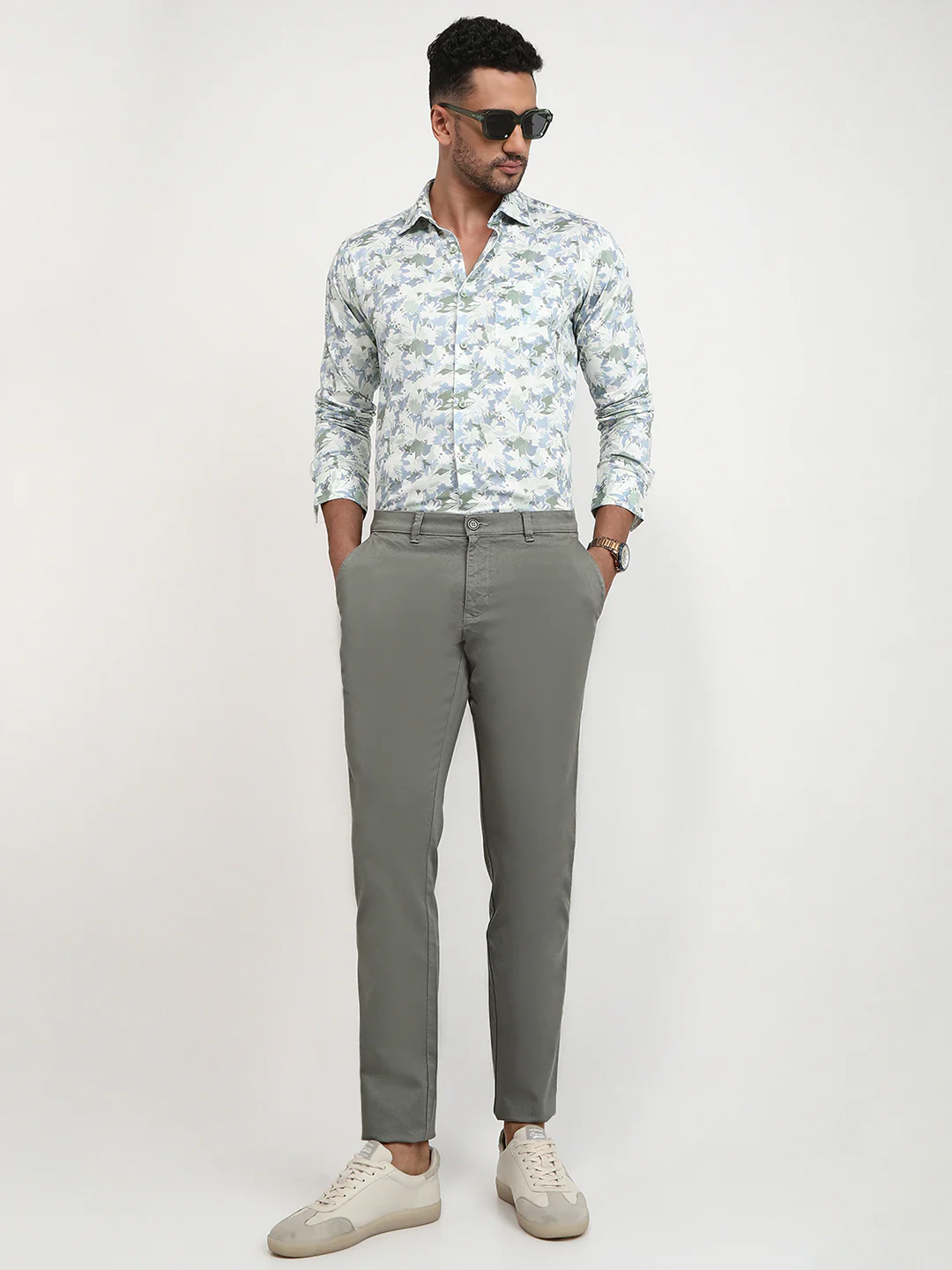 Parx Men Green Dobby Low Rise Tapered Fit Cotton Blend Trouser - Image 5