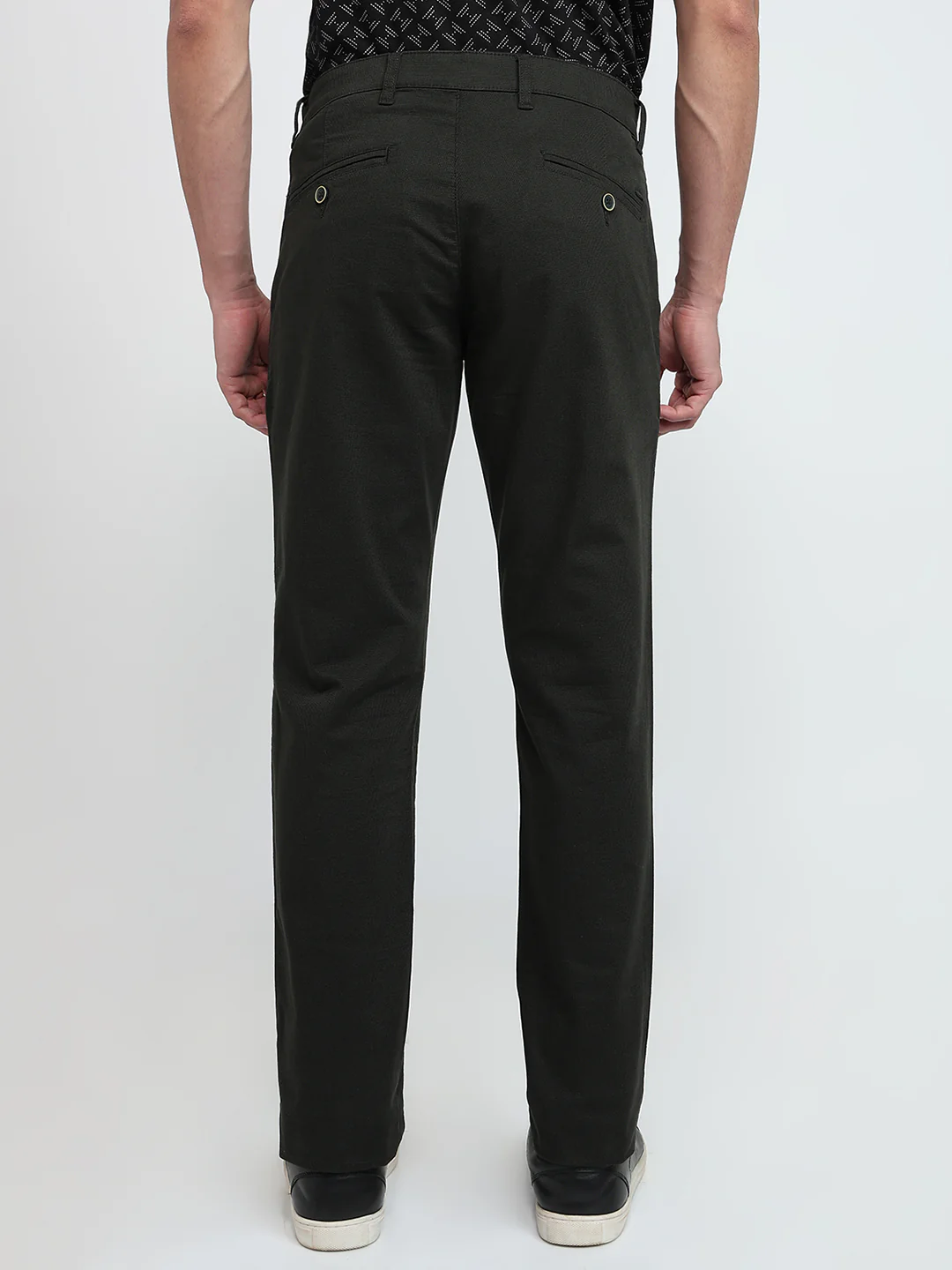 Parx Men Green Dobby Low Rise Tapered Fit Cotton Blend Trouser - Image 4