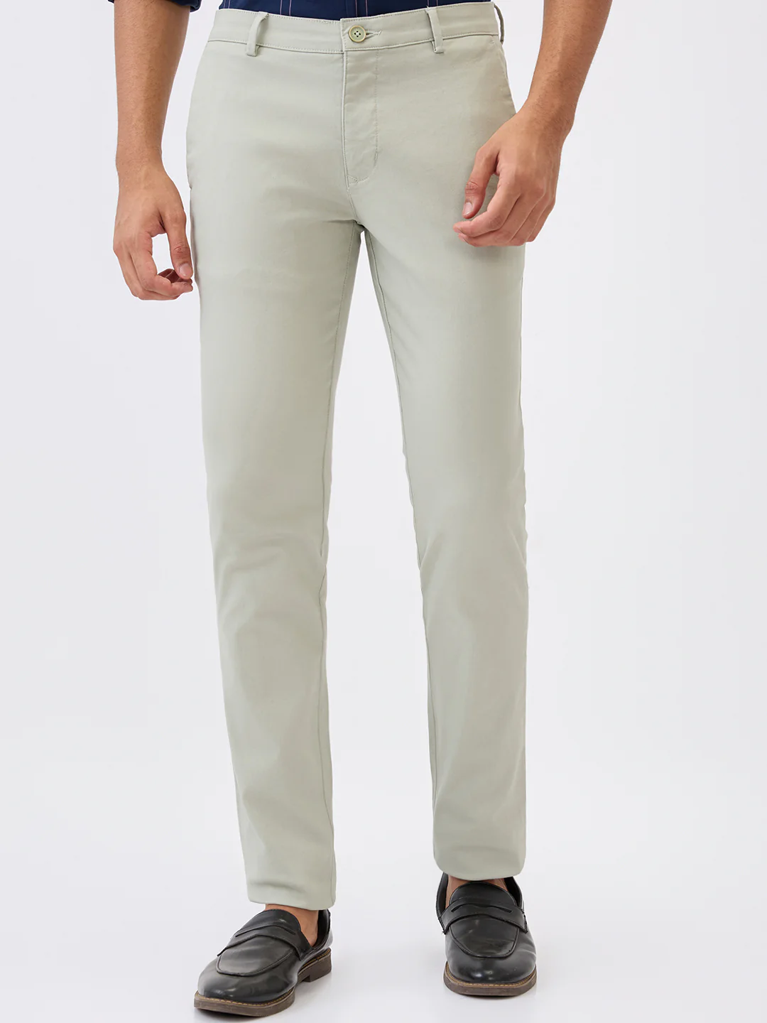 Parx Men Green Dobby Super Slim Fit Cotton Blend Trouser