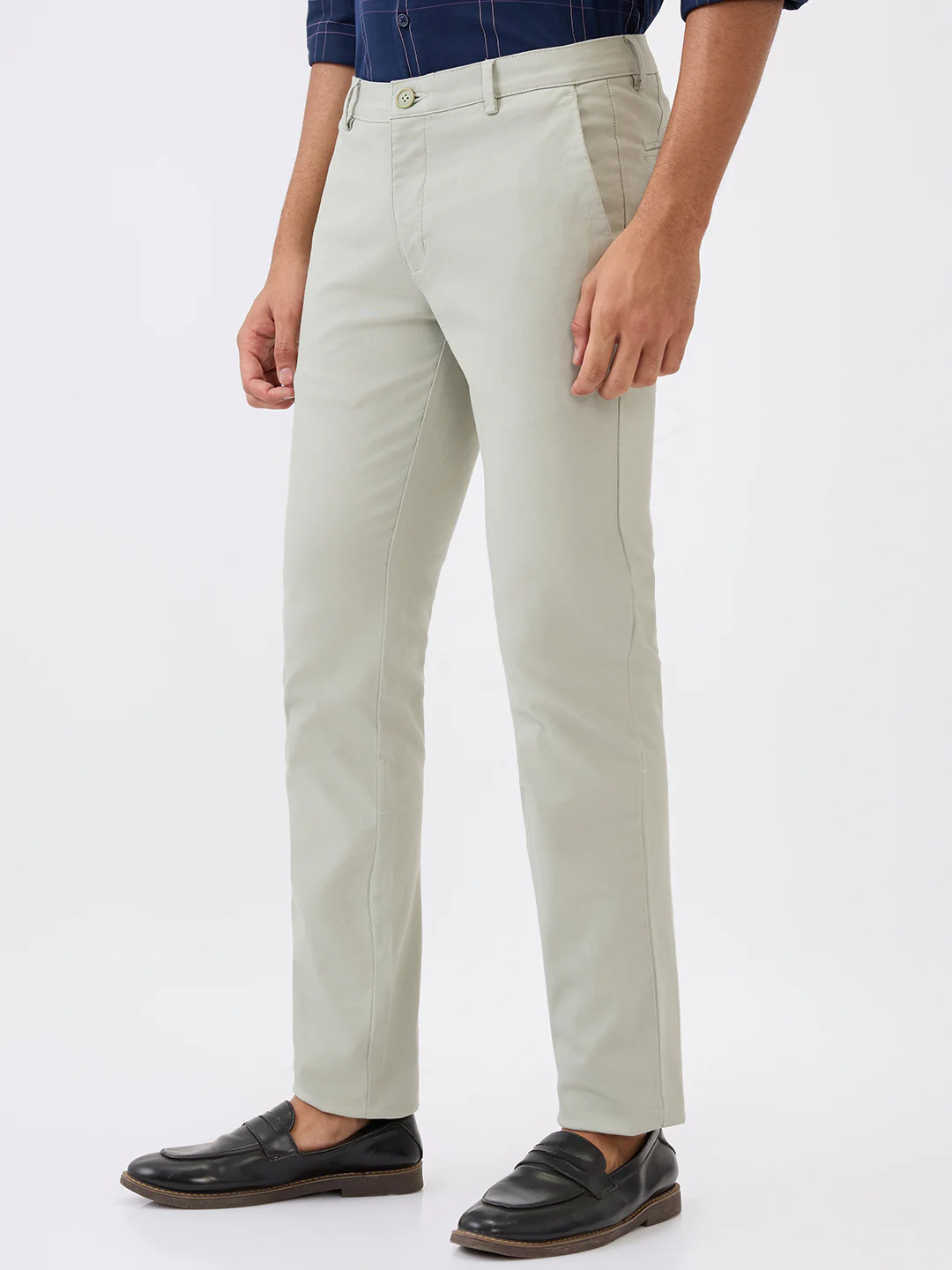 Parx Men Green Dobby Super Slim Fit Cotton Blend Trouser - Image 2