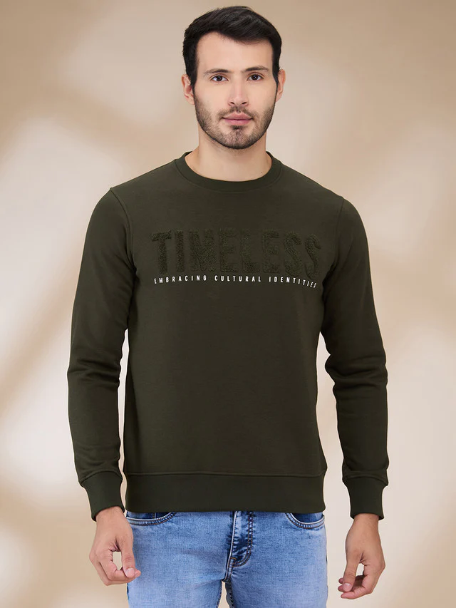 Parx Men Green Emb Graphic Regular Fit Cotton Blend Sweatshirt