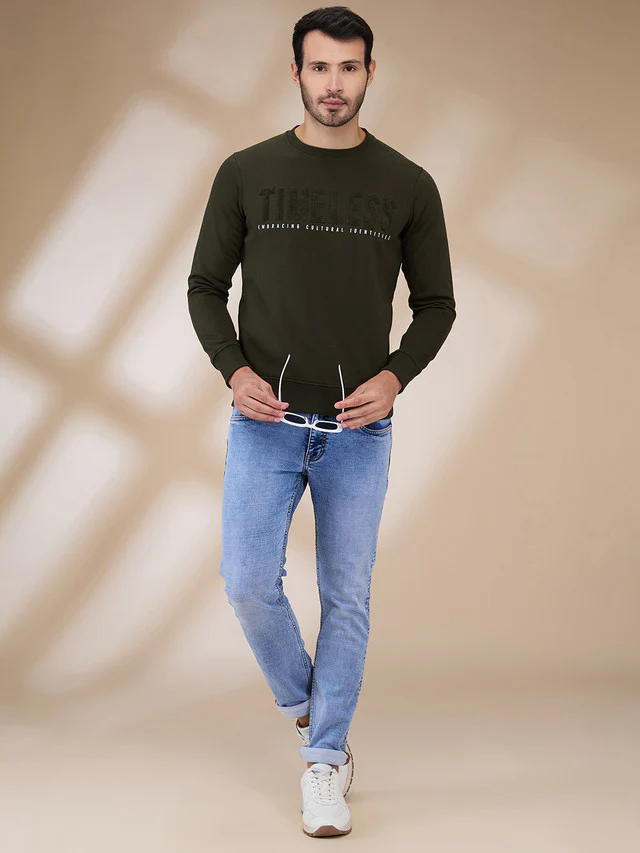 Parx Men Green Emb Graphic Regular Fit Cotton Blend Sweatshirt - Image 2