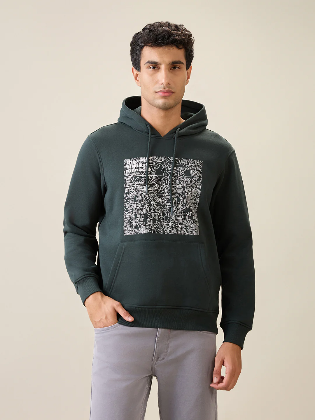 Parx Men Green Graphic Regular Fit Cotton Blend Full Sleeve Sweatshirt