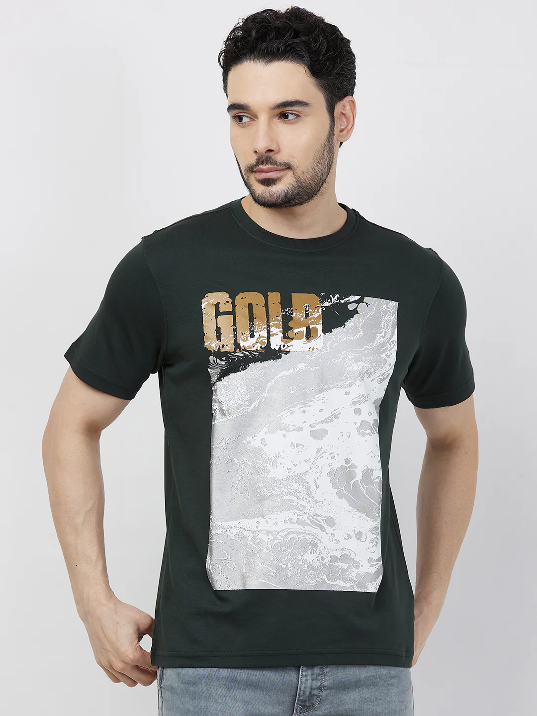Parx Men Green Graphic Regular Fit Cotton Blend T-Shirt
