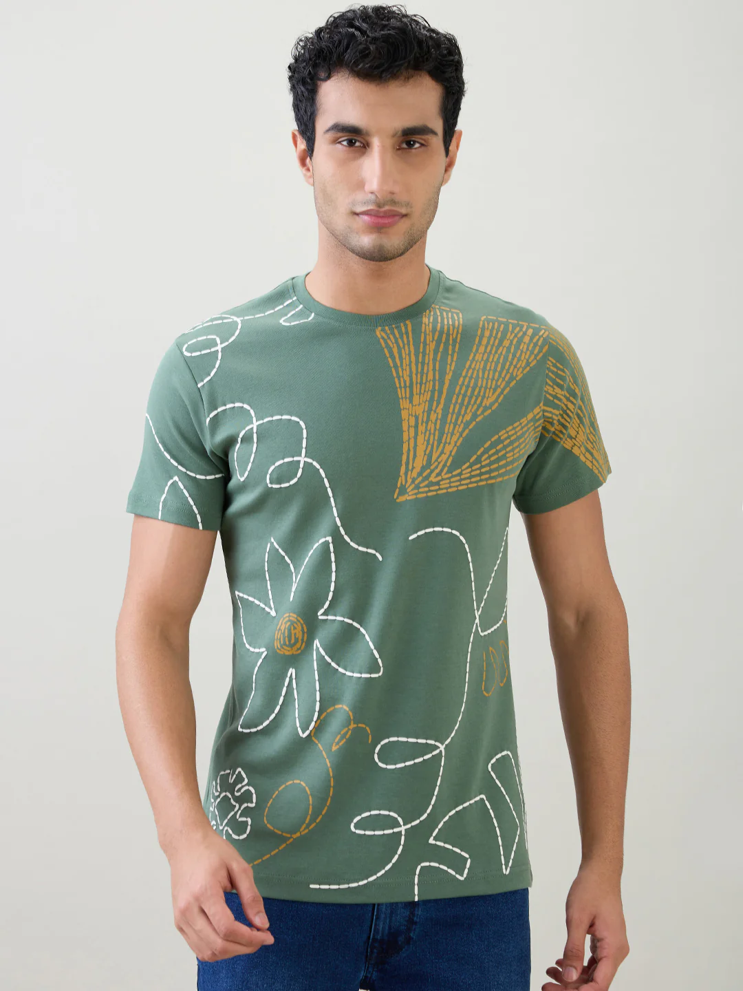 Parx Men Green Graphic Regular Fit Cotton Half Sleeve T-Shirt