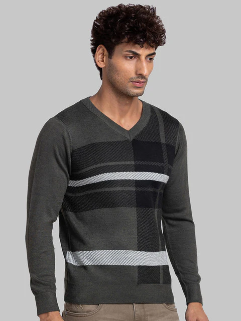 Parx Men Green Intarsia Acrylic Sweater - Image 2