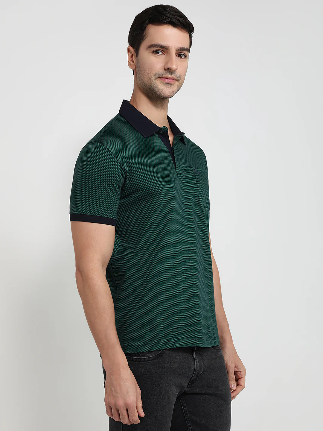 Parx Men Green Jacquard Regular Fit Cotton T-shirt - Image 3