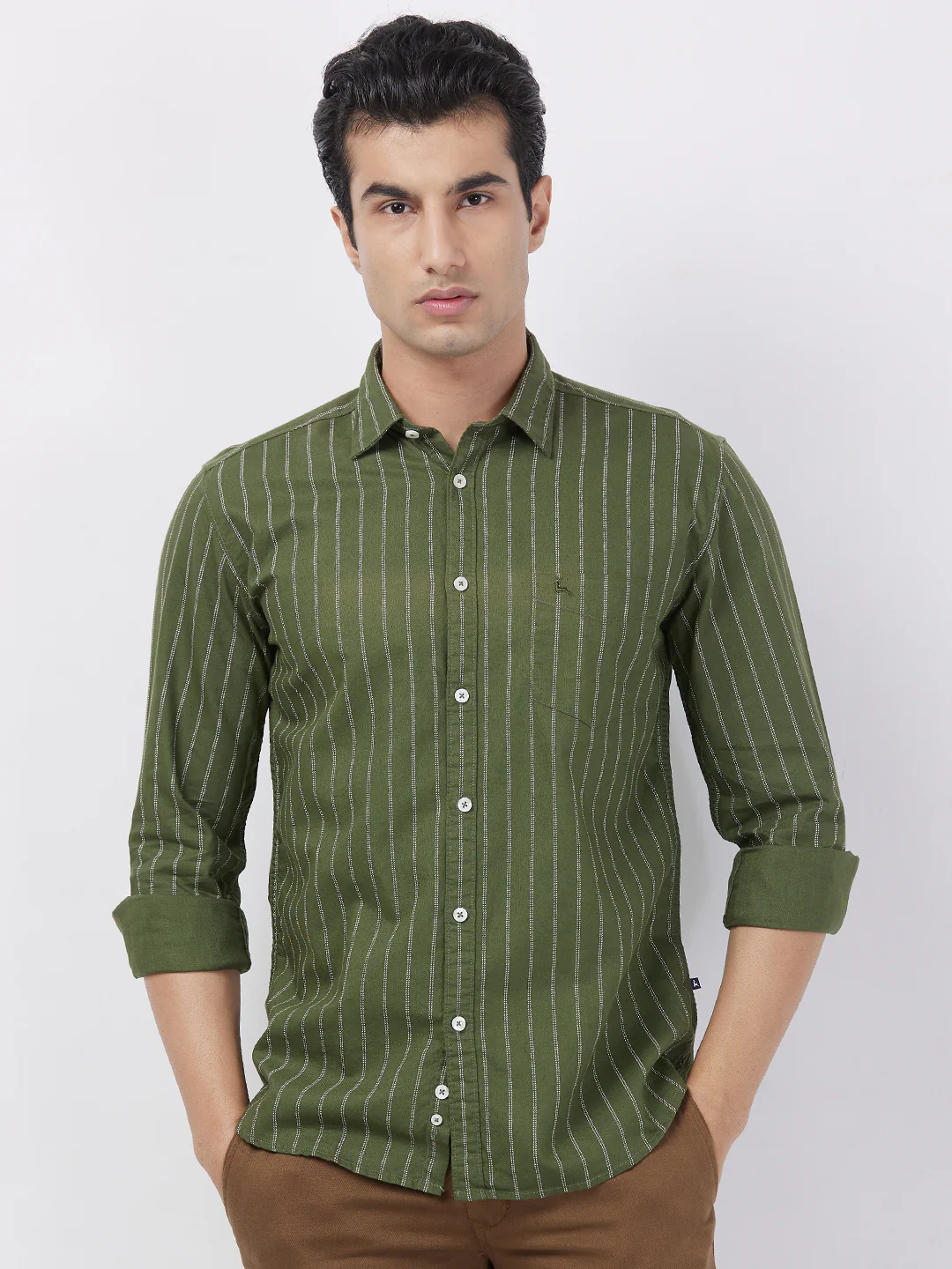 Parx Men Green Print Slim Fit Cotton Shirt