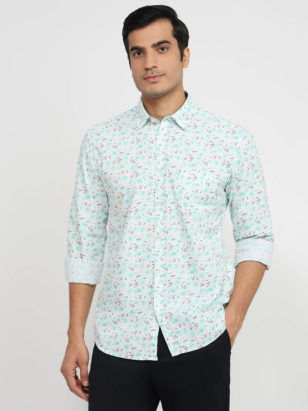 Parx Men Green Print Slim Fit Cotton Shirt