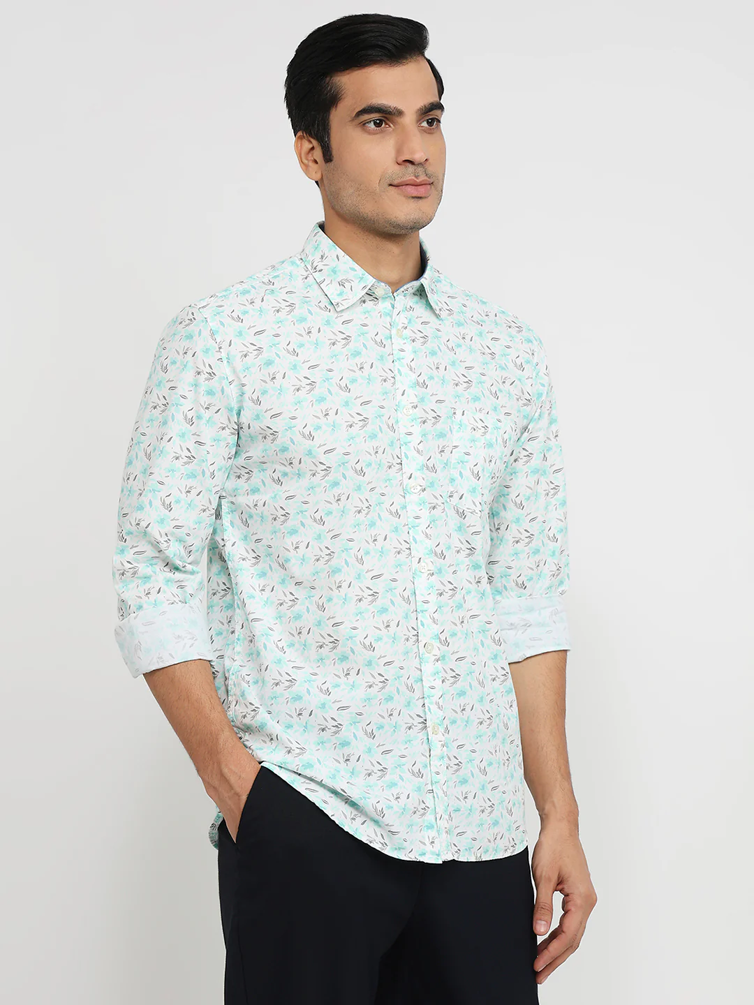 Parx Men Green Print Slim Fit Cotton Shirt - Image 3