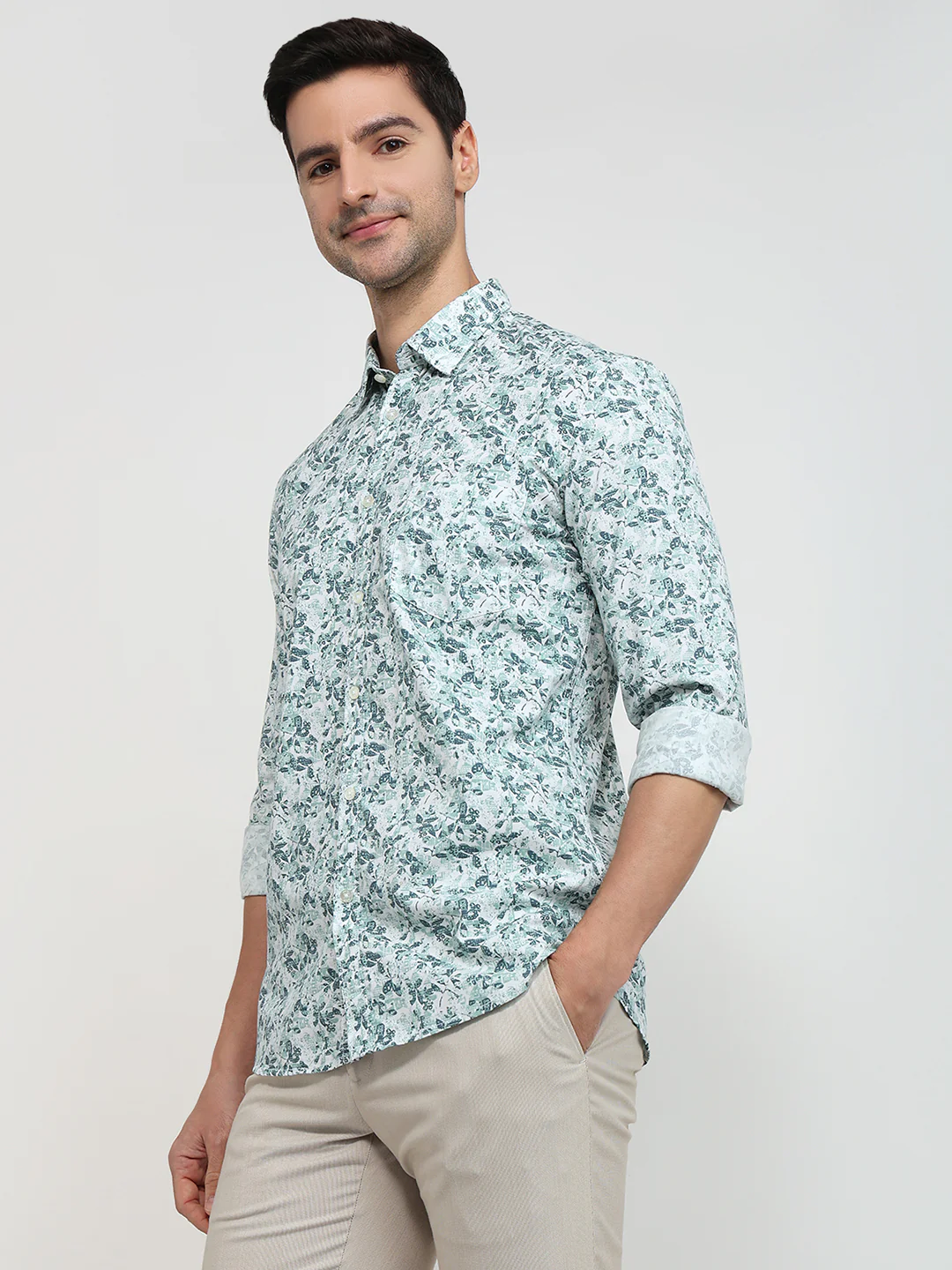 Parx Men Green Print Slim Fit Cotton Shirt - Image 2