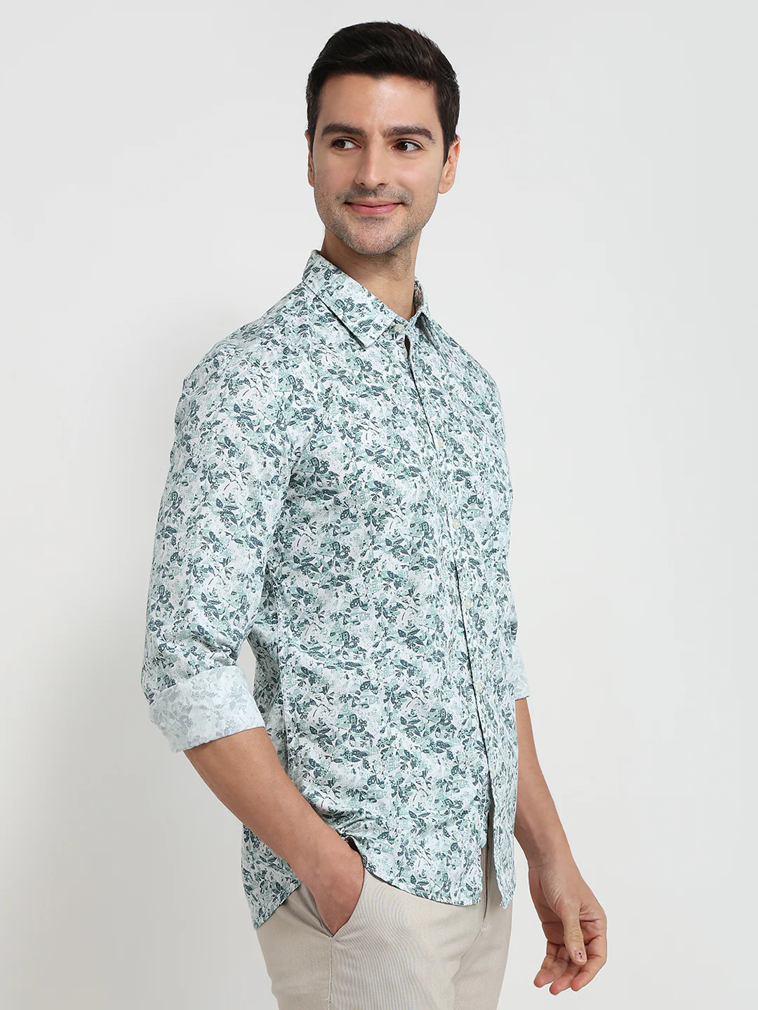 Parx Men Green Print Slim Fit Cotton Shirt - Image 3