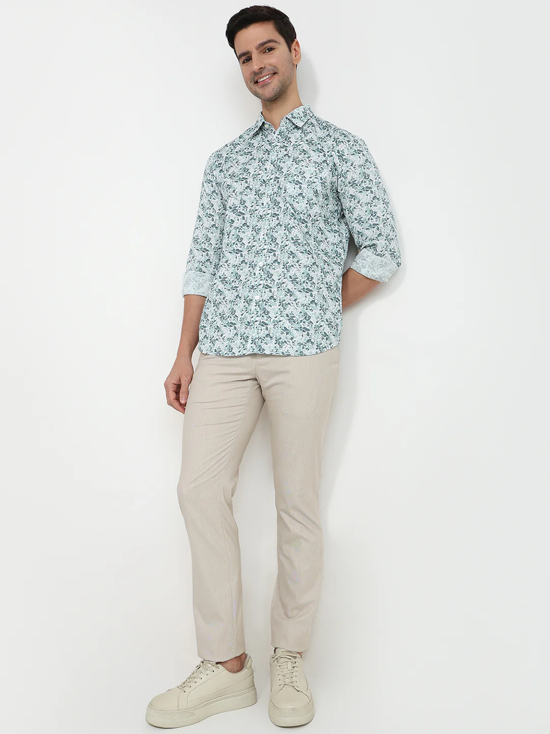 Parx Men Green Print Slim Fit Cotton Shirt - Image 5