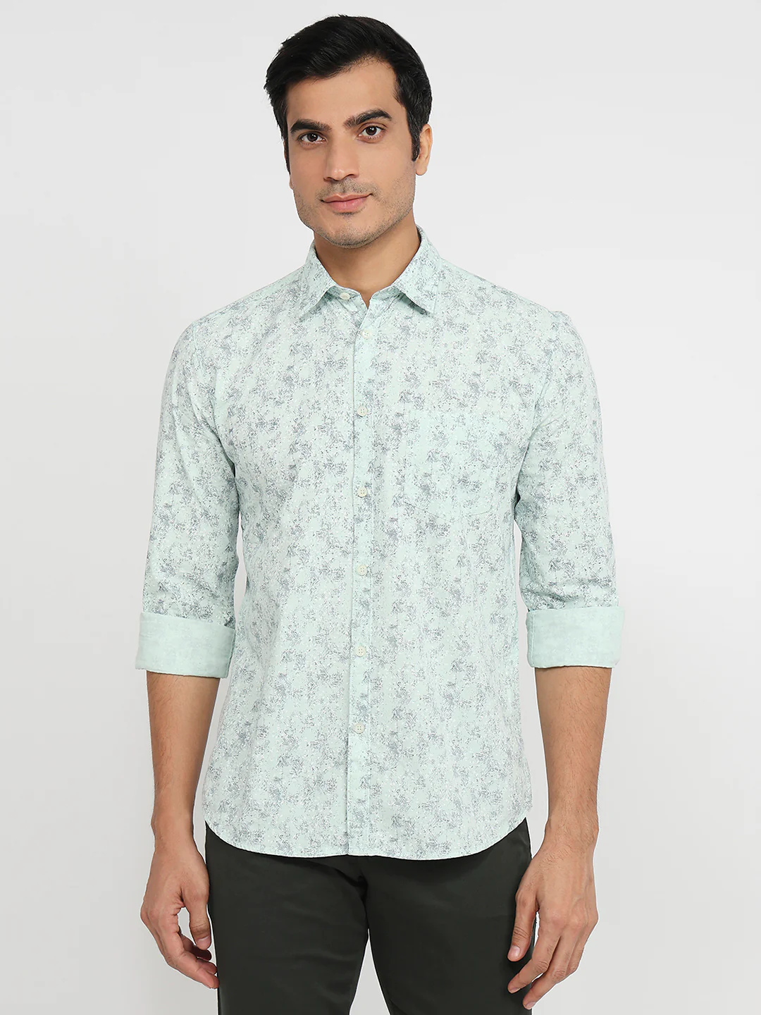 Parx Men Green Print Slim Fit Cotton Shirt
