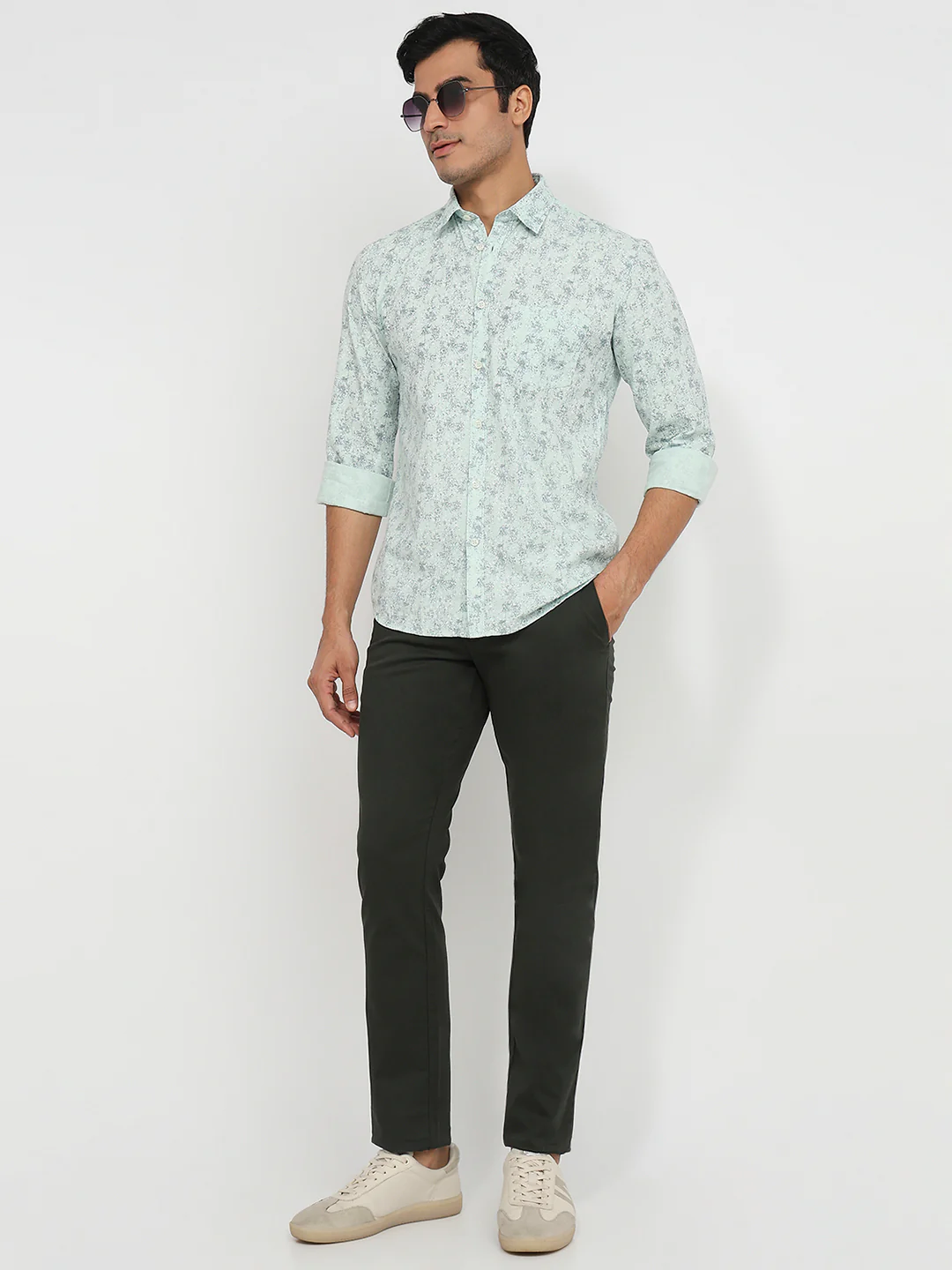 Parx Men Green Print Slim Fit Cotton Shirt - Image 5