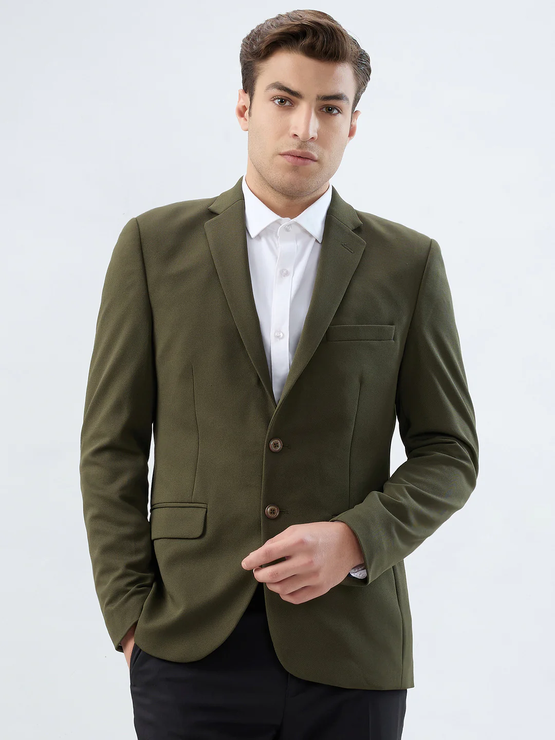 Parx Men Green Print Urban Fit Terylene Blend Blazer