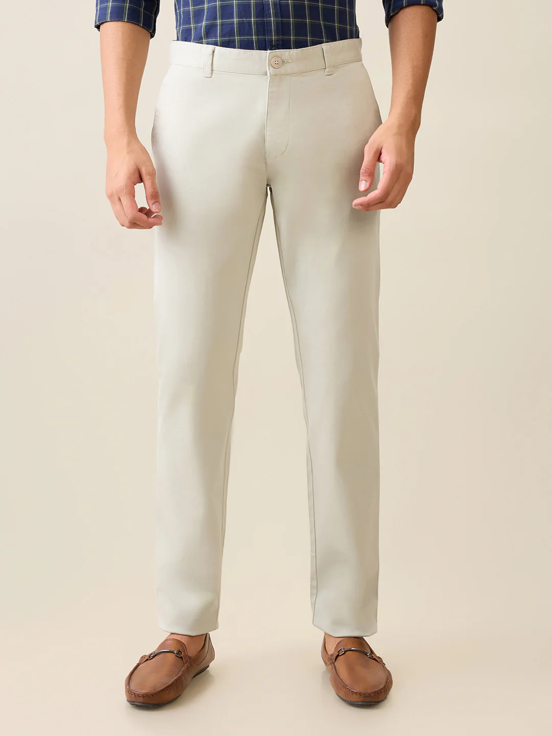 Parx Men Green Printed Low Rise Tapered Fit Cotton Blend Trouser