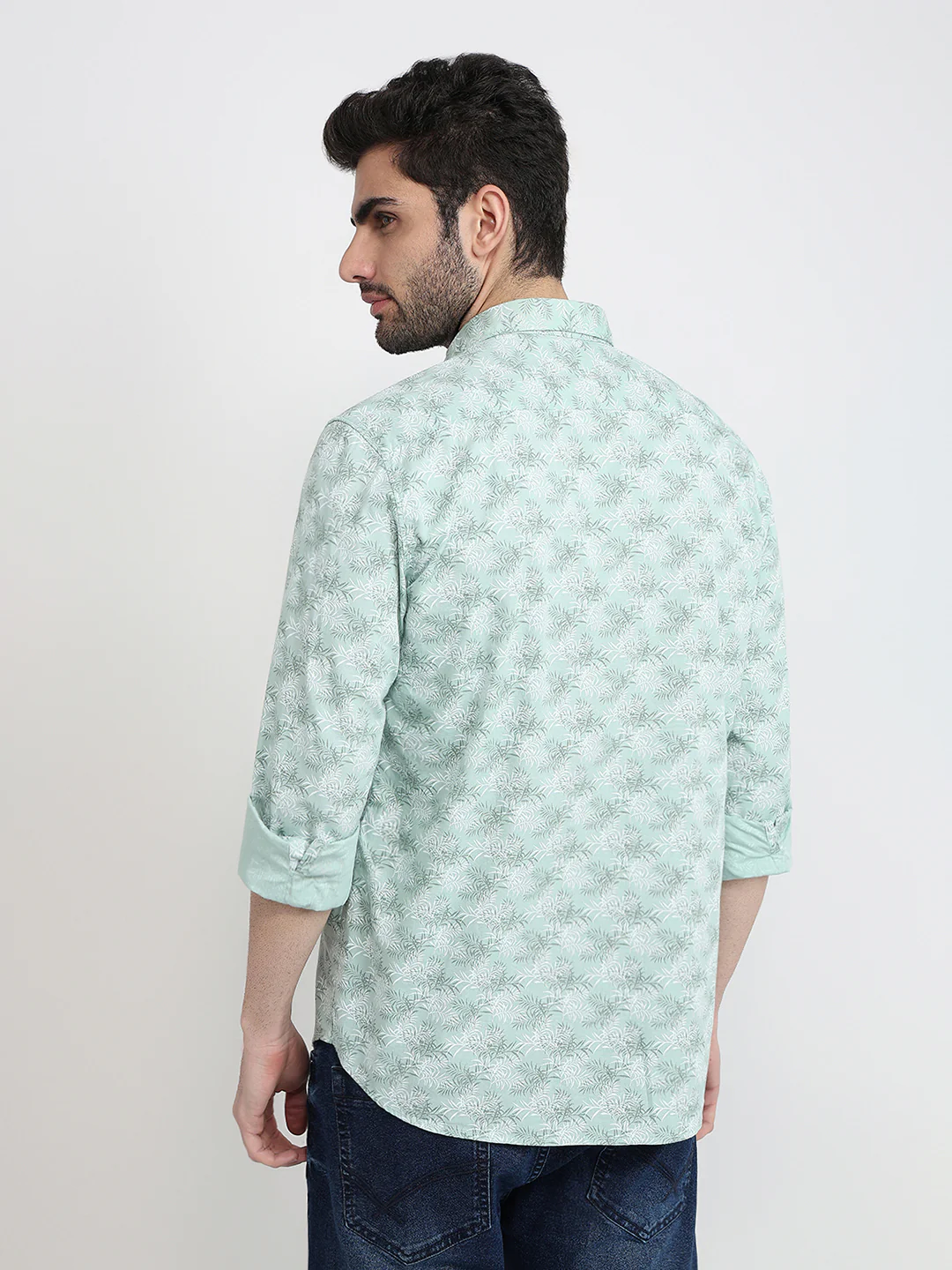 Parx Men Green Printed Slim Fit Cotton Blend Full Sleeve Cut Away Collar Casual Shirt - Image 4