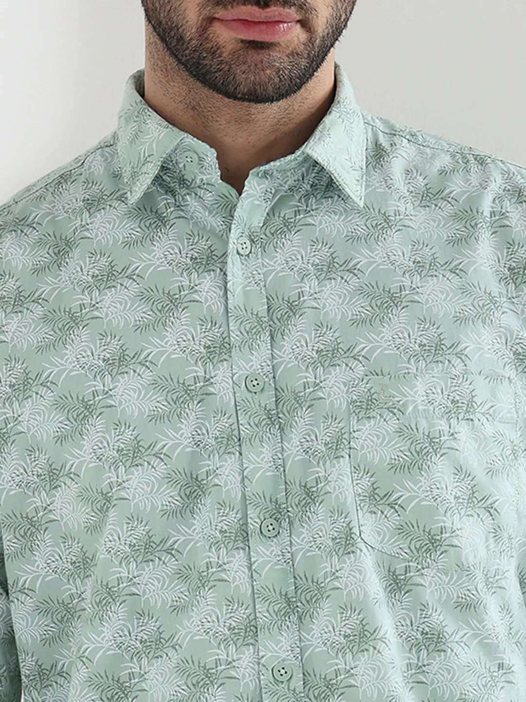 Parx Men Green Printed Slim Fit Cotton Blend Full Sleeve Cut Away Collar Casual Shirt - Image 5