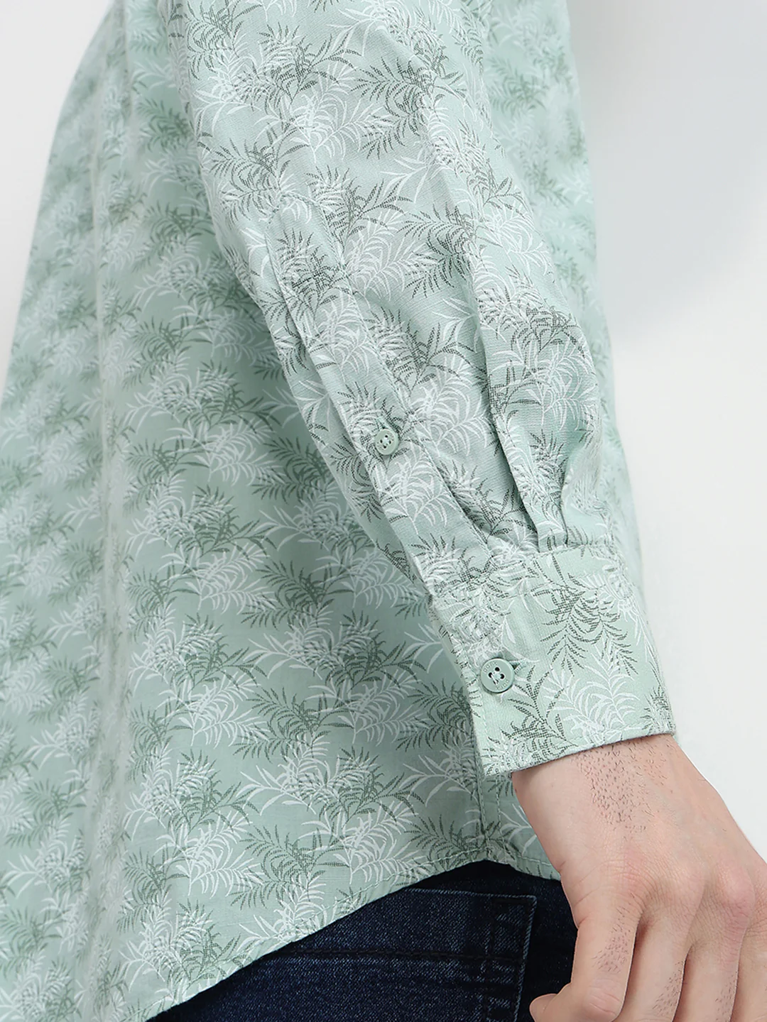Parx Men Green Printed Slim Fit Cotton Blend Full Sleeve Cut Away Collar Casual Shirt - Image 6