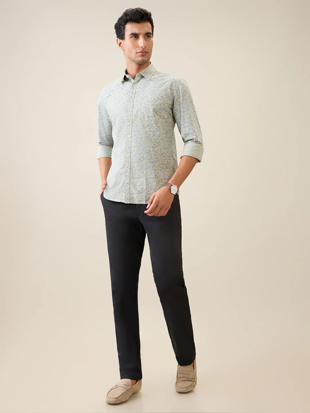 Parx Men Green Printed Slim Fit Cotton Casual Shirt - Image 6