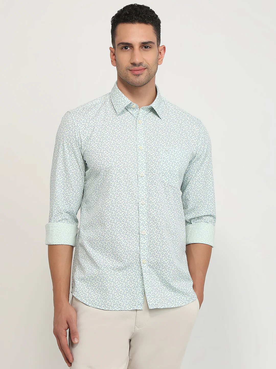 Parx Men Green Printed Slim Fit Cotton Casual Shirt