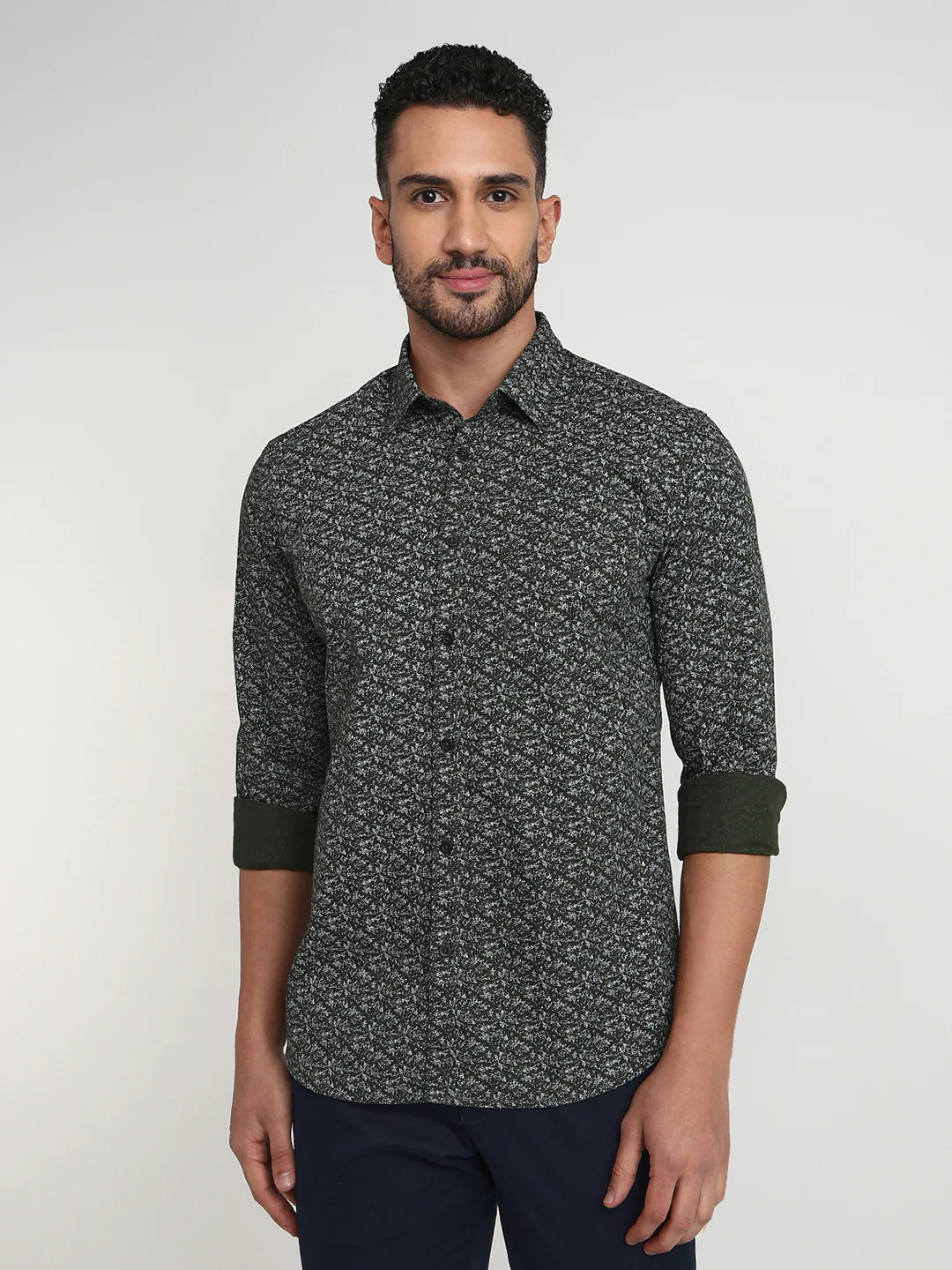 Parx Men Green Printed Slim Fit Cotton Casual Shirt