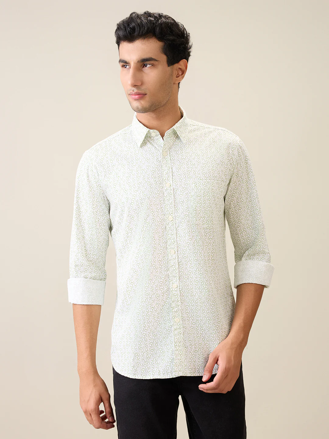 Parx Men Green Printed Slim Fit Cotton Casual Shirt