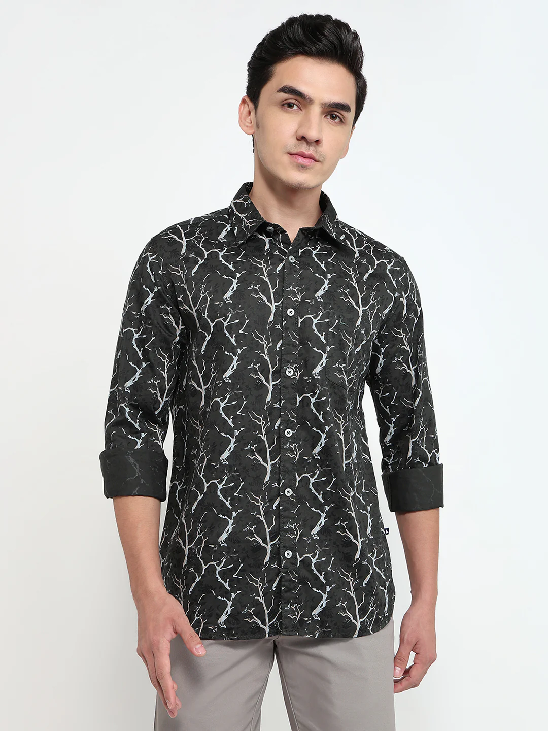 Parx Men Green Printed Slim Fit Cotton Casual Shirt