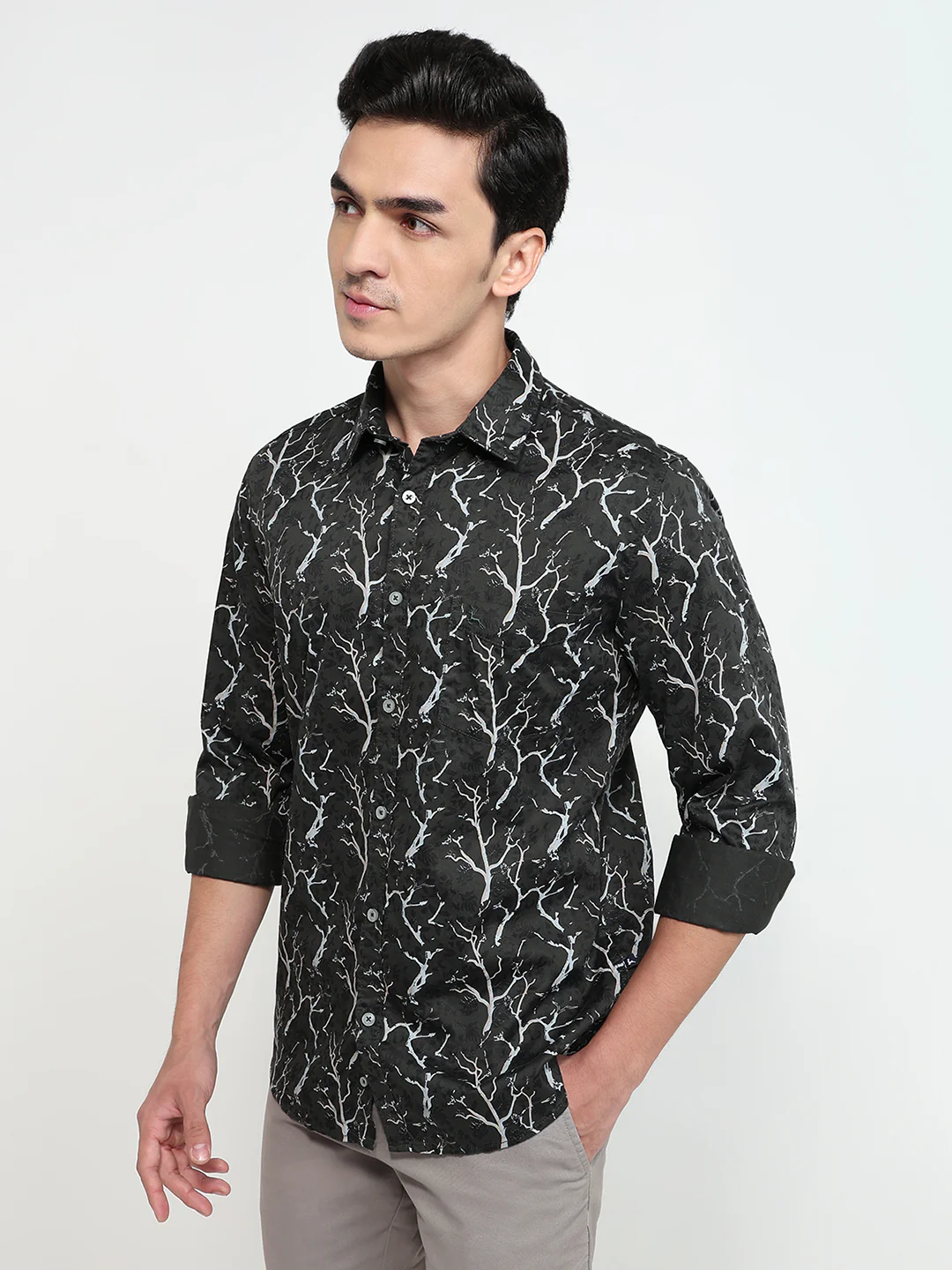 Parx Men Green Printed Slim Fit Cotton Casual Shirt - Image 2