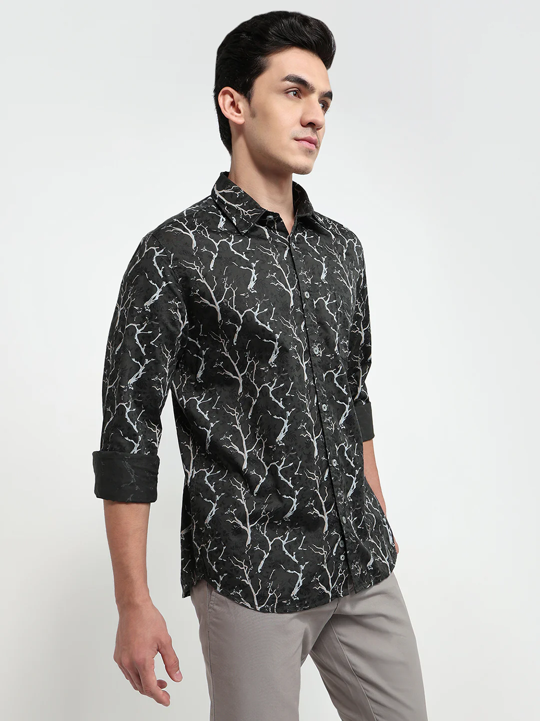 Parx Men Green Printed Slim Fit Cotton Casual Shirt - Image 3