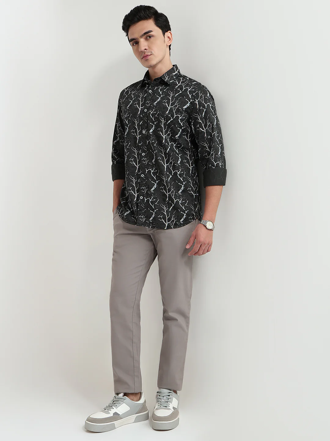 Parx Men Green Printed Slim Fit Cotton Casual Shirt - Image 5