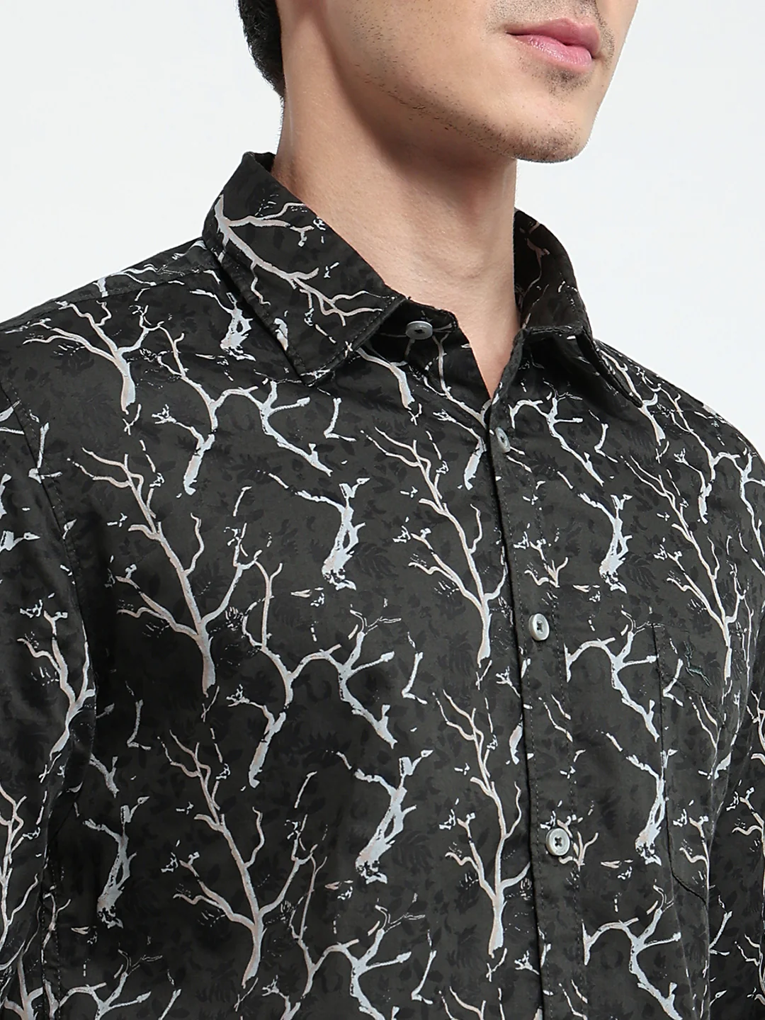 Parx Men Green Printed Slim Fit Cotton Casual Shirt - Image 6