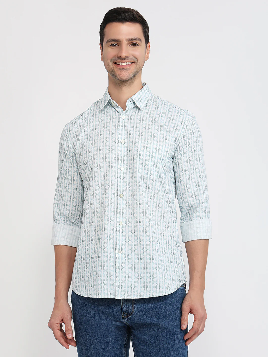 Parx Men Green Printed Slim Fit Cotton Casual Shirt