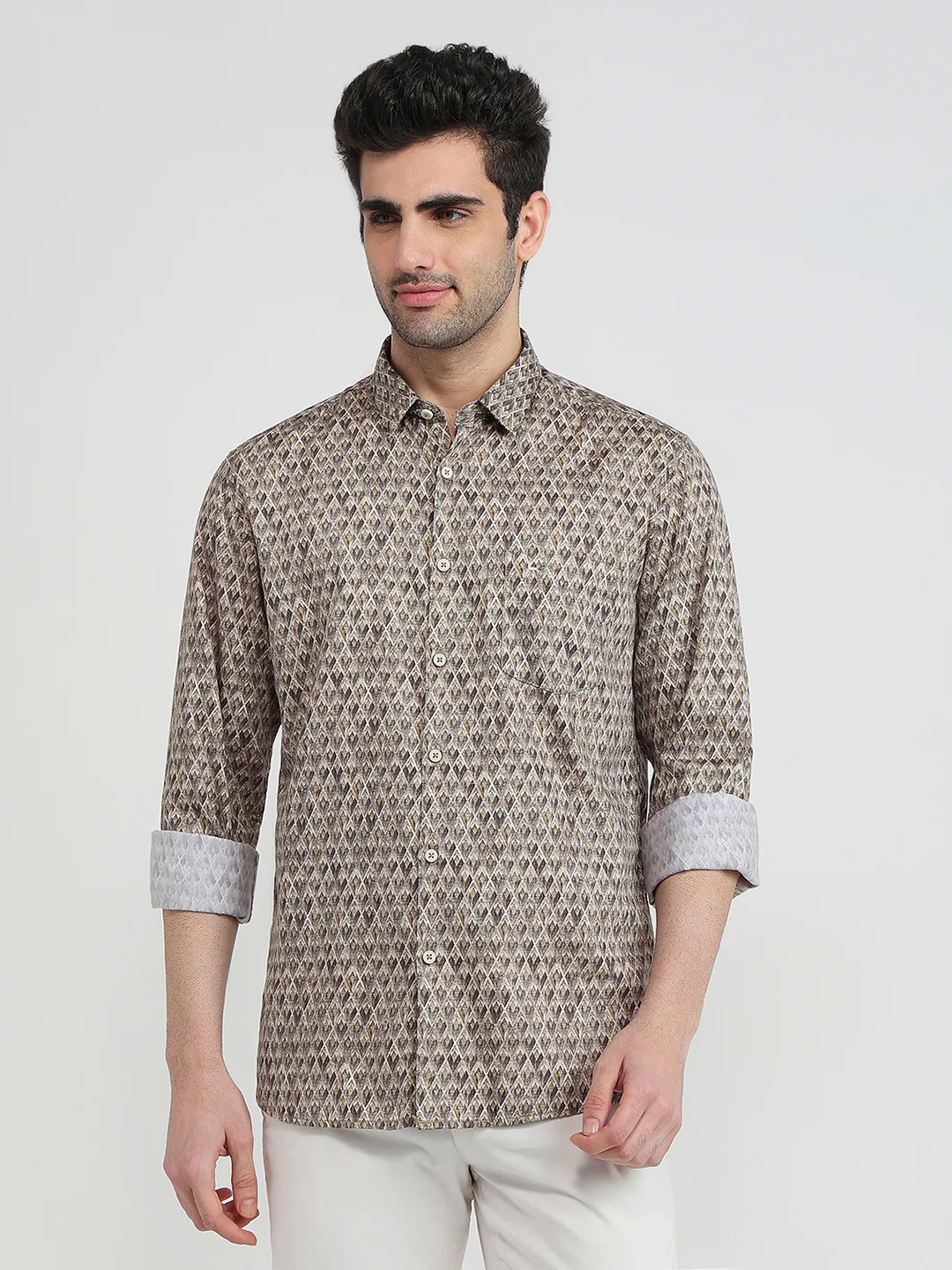 Parx Men Green Printed Slim Fit Cotton Casual Shirt