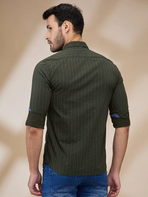 Parx Men Green Printed Slim Fit Cotton Casual Shirts - Image 4