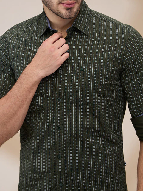 Parx Men Green Printed Slim Fit Cotton Casual Shirts - Image 5