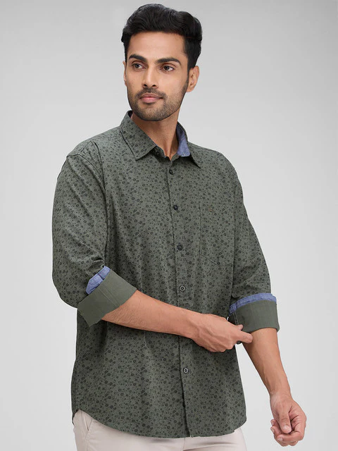 Parx Men Green Printed Slim Fit Cotton Shirt - Image 2